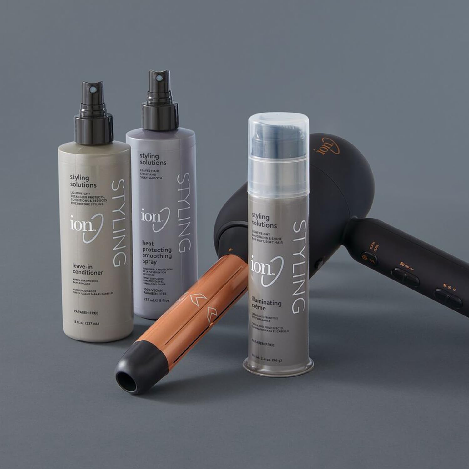 Ion hair color and styling tools flat lay