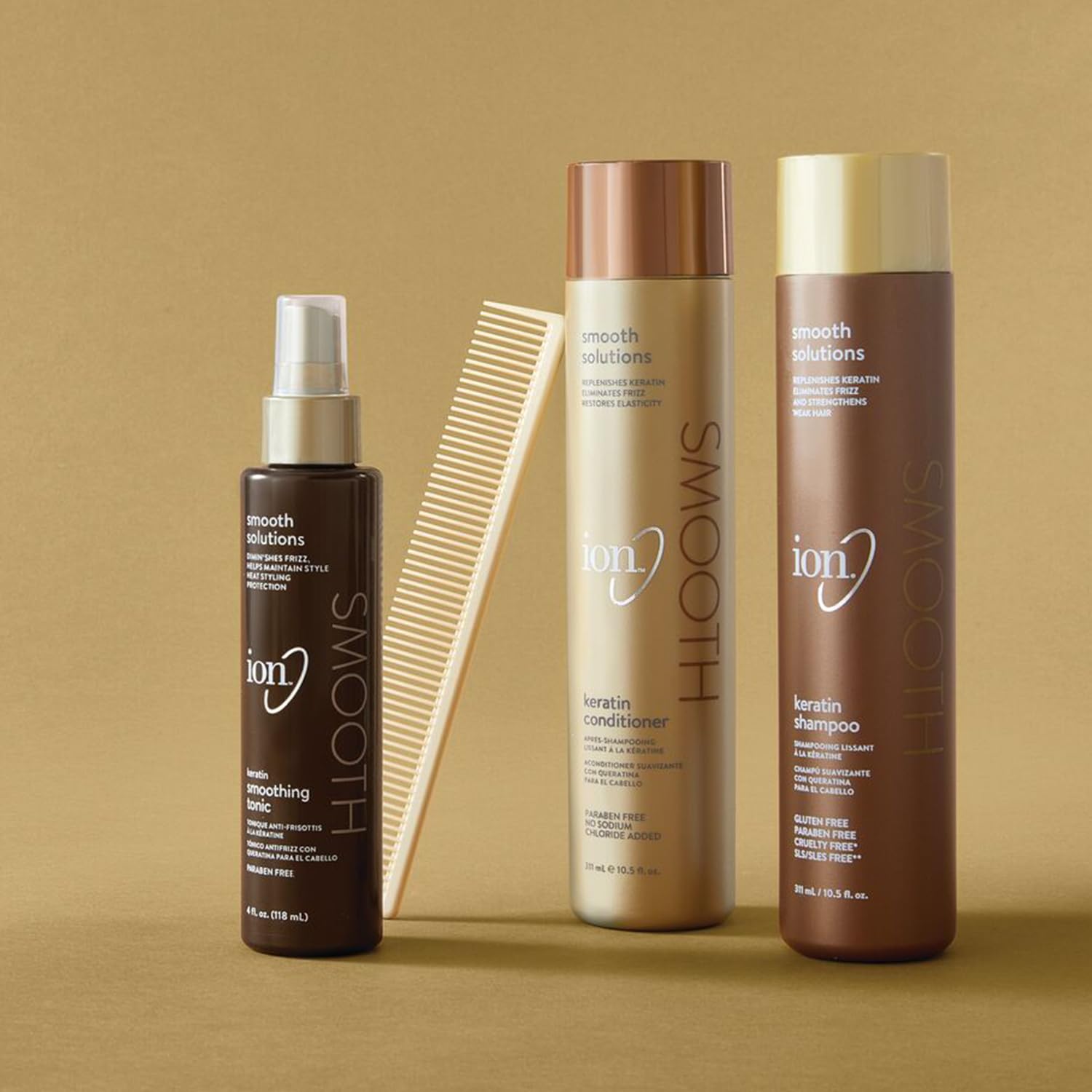Professional keratin treatment bottle and smoothing brush